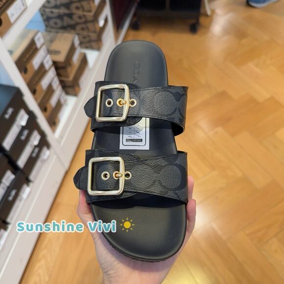 NEW COACH Allanah Slide Sandal In Signature Canvas Women's Black CK412 us 10 - Picture 2 of 10